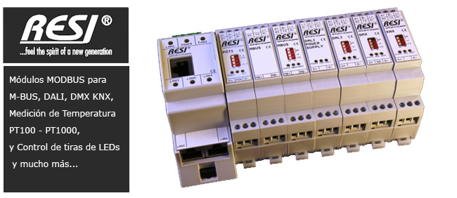 Módulos MODBUS para M-BUS, DALI, DMX KNX, Medición de Temperatura PT100 - PT1000, y Control de tiras de LEDs y mucho más