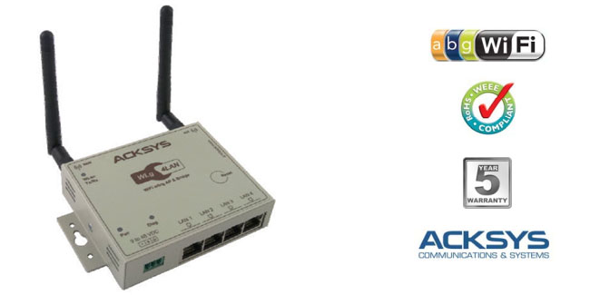 WiFi Industrial WLg-4Lan, incorpora Switch Ethernet de 4 bocas. Funciones: Access-Point, Client-Bridge, Repeater...