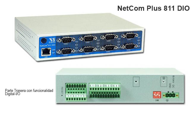 NetCom Plus 811 DIO: Multifunction Serial-Device-Server con 8x RS232, 8x Digital-I/O, OpenVPN para Proteccion de Datos...