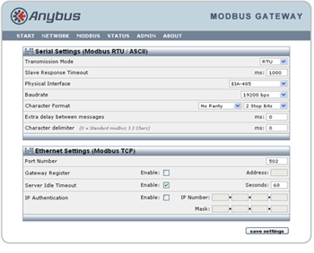 Configure the Modbus settings