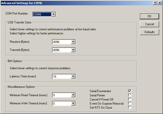 Virtual USB serial port RS232